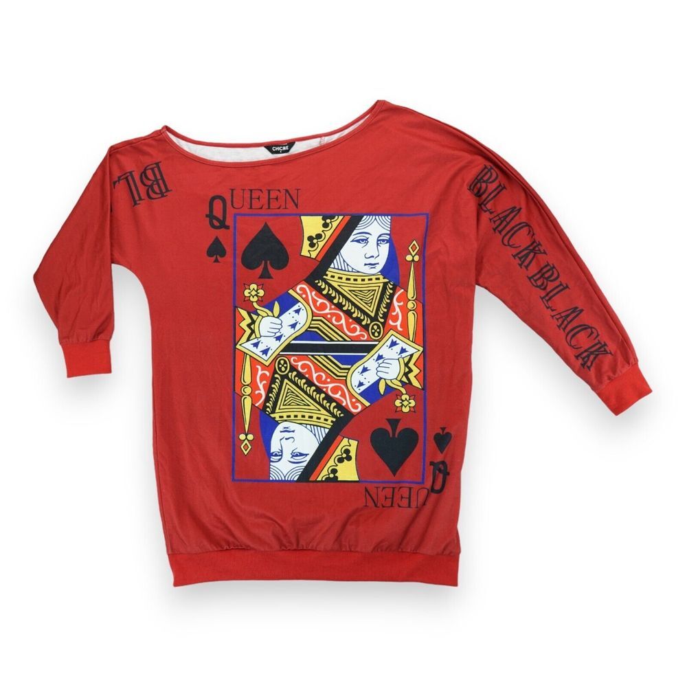 Queen of Hearts Long Sleeve Sweatshirt Dress Streetwear Sloping Shoulder Small